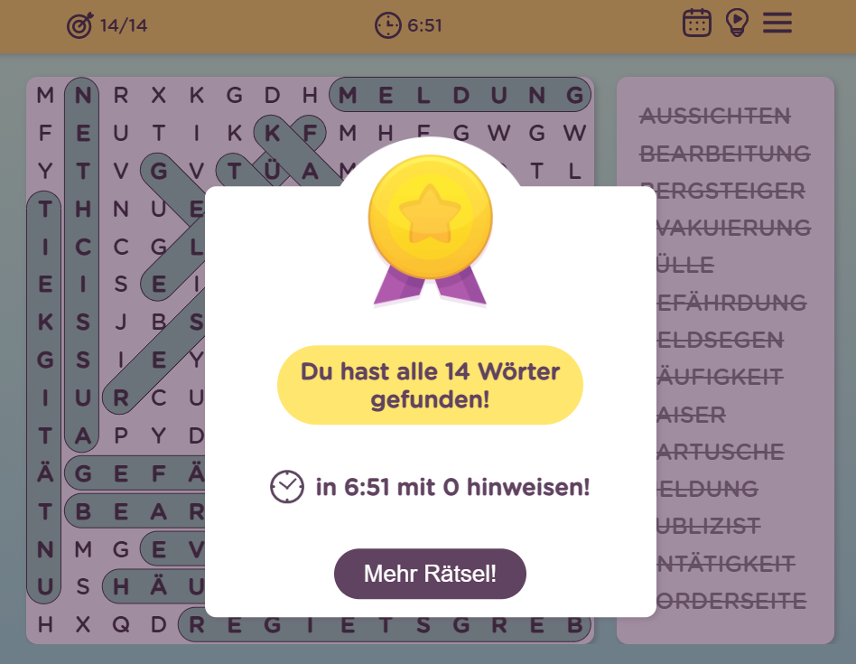 Wortsuche Rätsel kostenlos spielen bei RTLspiele.de
