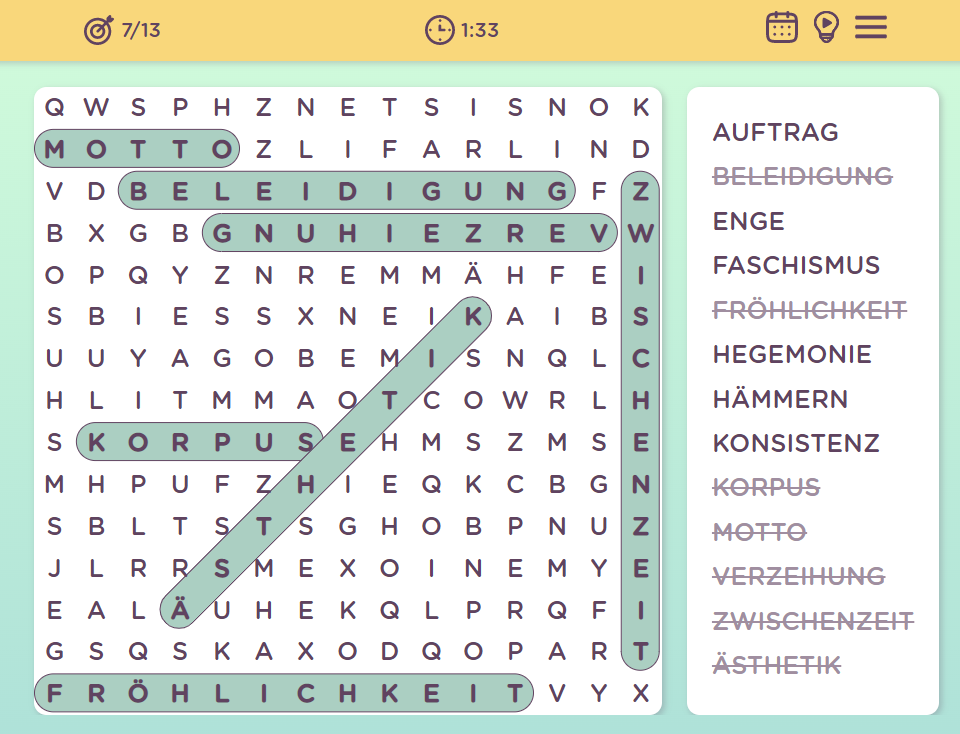 Wortsuche Rätsel kostenlos spielen bei RTLspiele.de